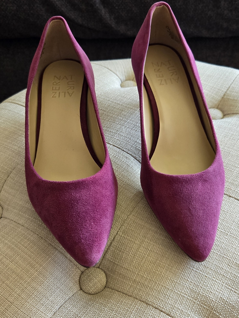 Naturalizer Suede Pointed-Toe Pumps in Magenta